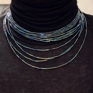 Handmade Multi-Strand Iridescent Tube Bead Necklace